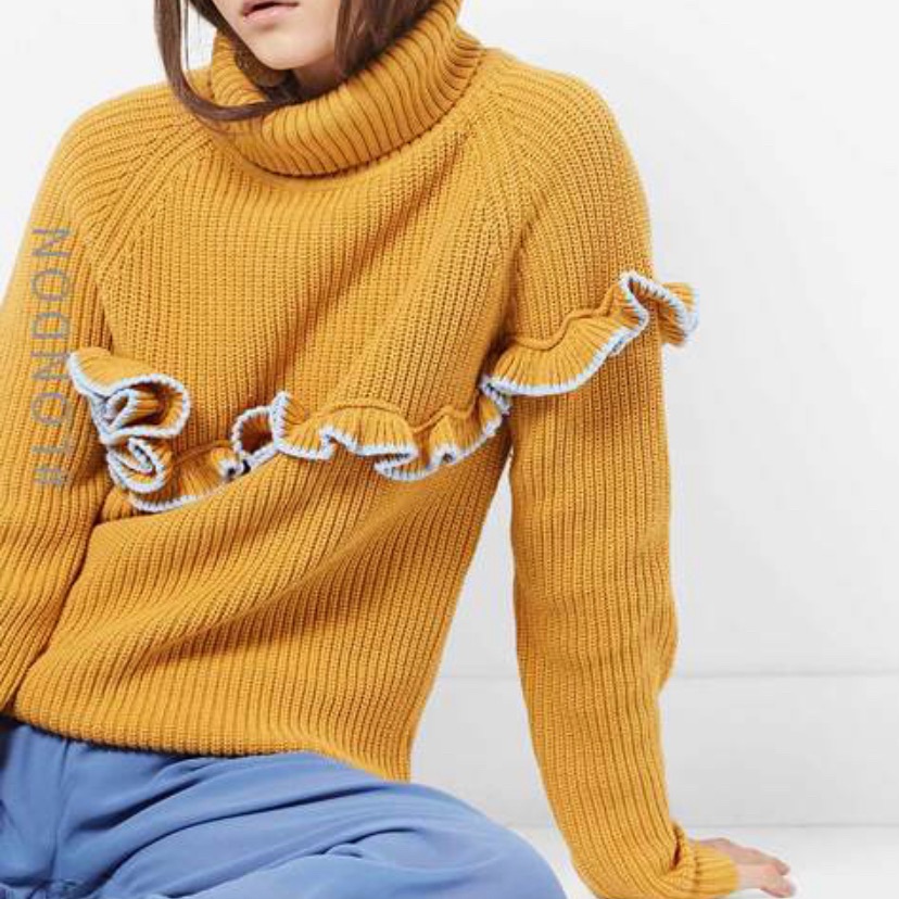 Ribbed Pullover With Ruffled Panel